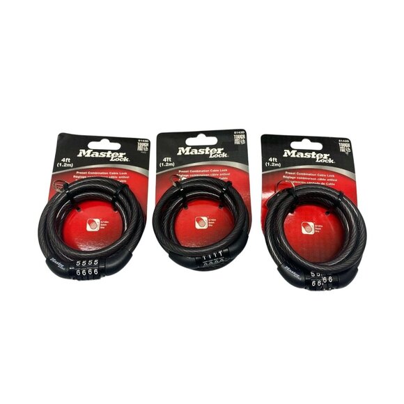*Lot of 3* Master Lock 8143D 4ft Preset Combination Bike Cable Lock NEW - Picture 1 of 2